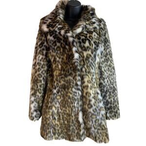 Eliza J Pink Faux Fur Leopard Coat Soft Jacket Animal Print size Small NWT